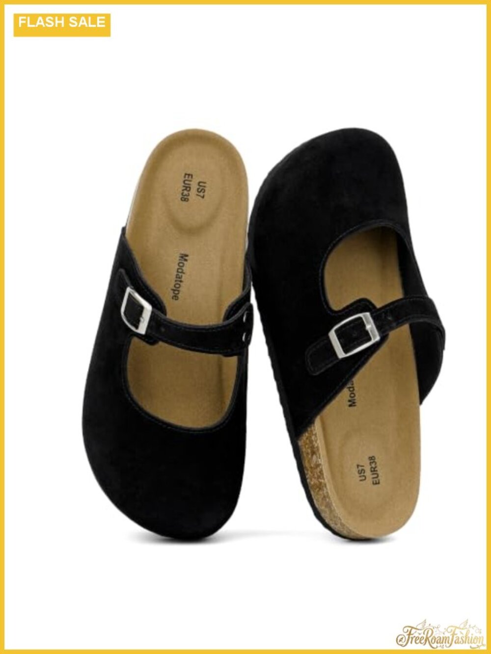 Faux Suede Mary Jane Clogs Cork Footbed Mules Slip On Comfort